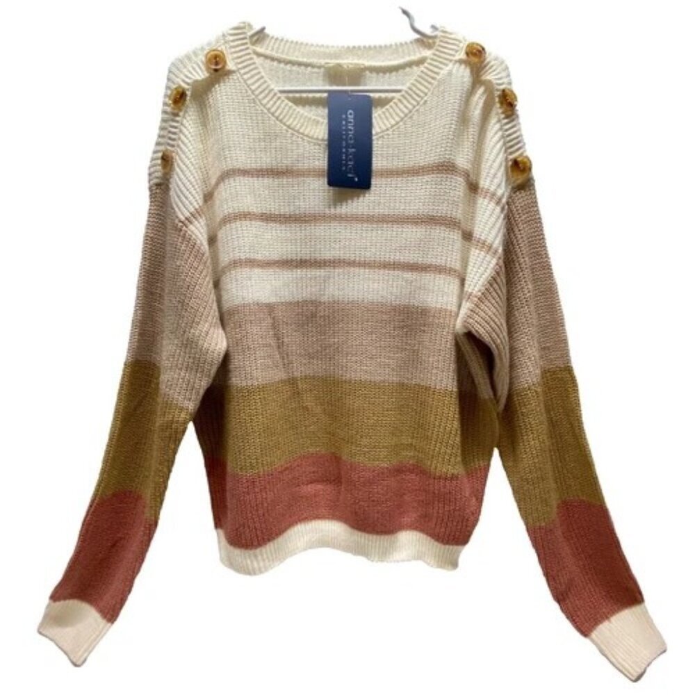 Anna Kaci Sweater Women's XL Earthy Tones Crewneck Long Sleeve Hip Length NWT‎